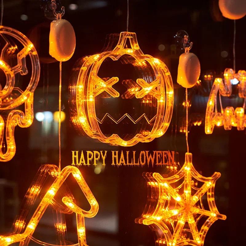 Halloween Orange Pumpkin Ghost Window Light