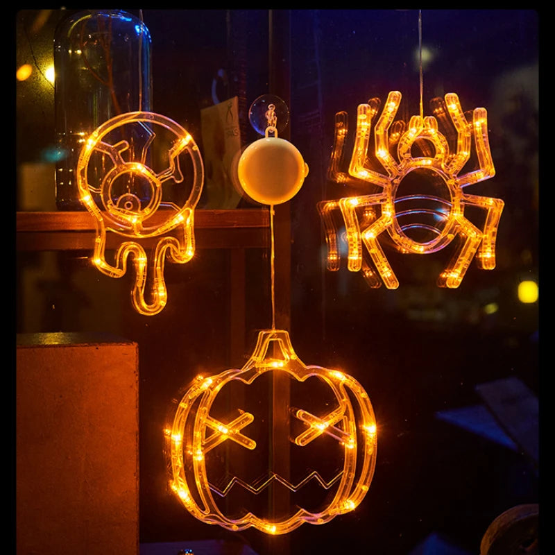 Halloween Orange Pumpkin Ghost Window Light