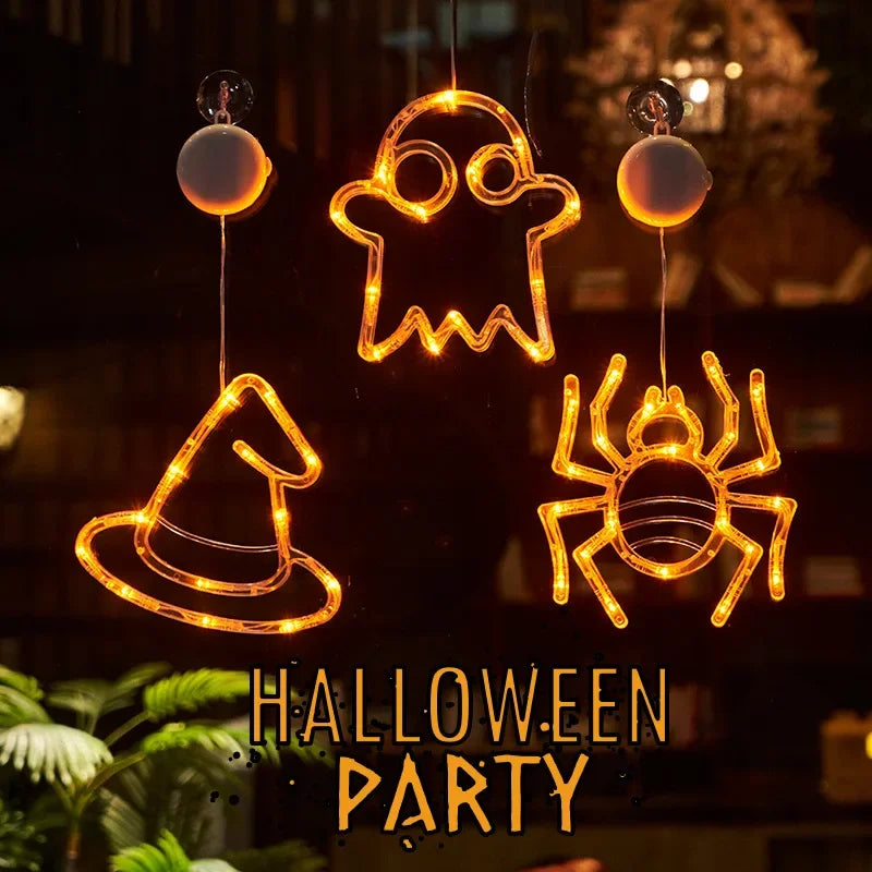 Halloween Orange Pumpkin Ghost Window Light