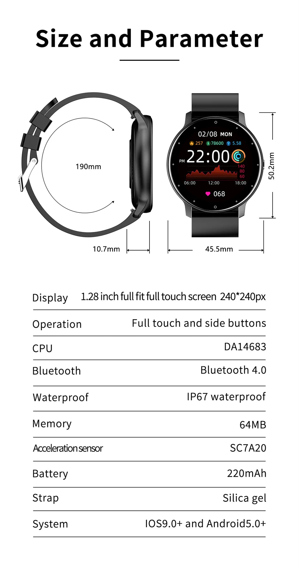 LIGE Full Touch Bluetooth Watch, Reloj Bluetooth Táctil Completo LIGE