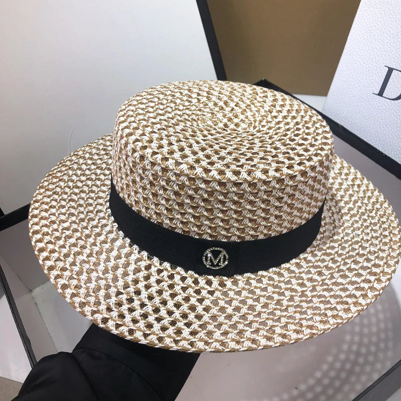 Elegant Black White Straw Hat Sombrero