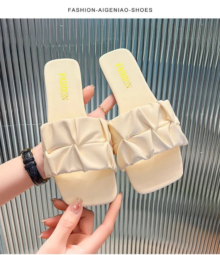 Pleated Korean Slippers – Summer Style