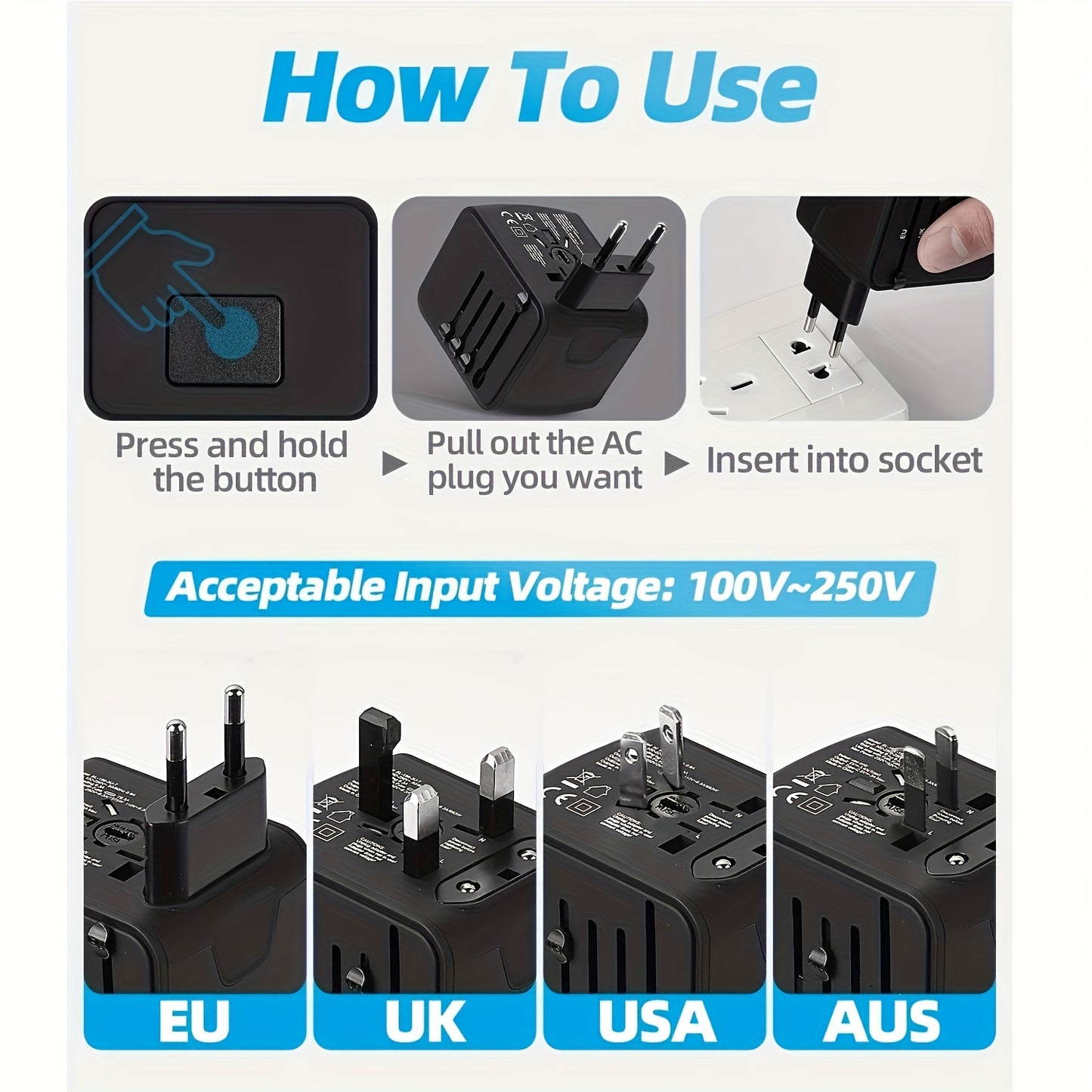 Premium Worldwide Adapter Adaptador Mundial Negro
