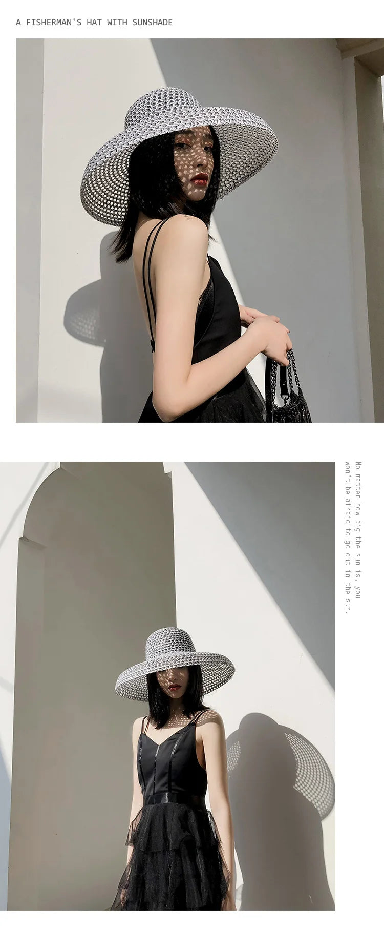 Elegant Black White Straw Hat Sombrero