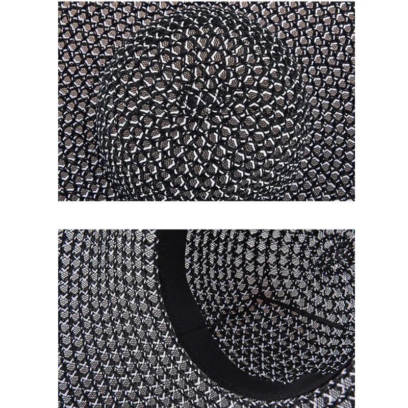 Elegant Black White Straw Hat Sombrero