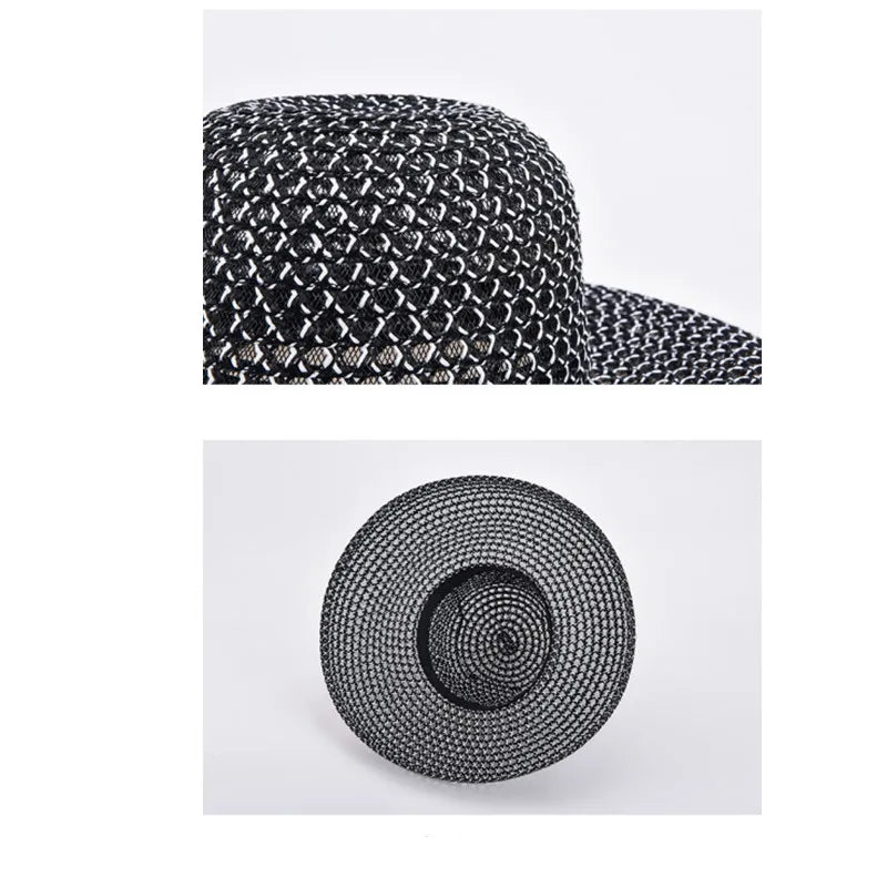 Elegant Black White Straw Hat Sombrero