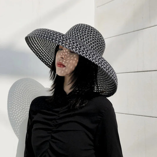 Elegant Black White Straw Hat Sombrero