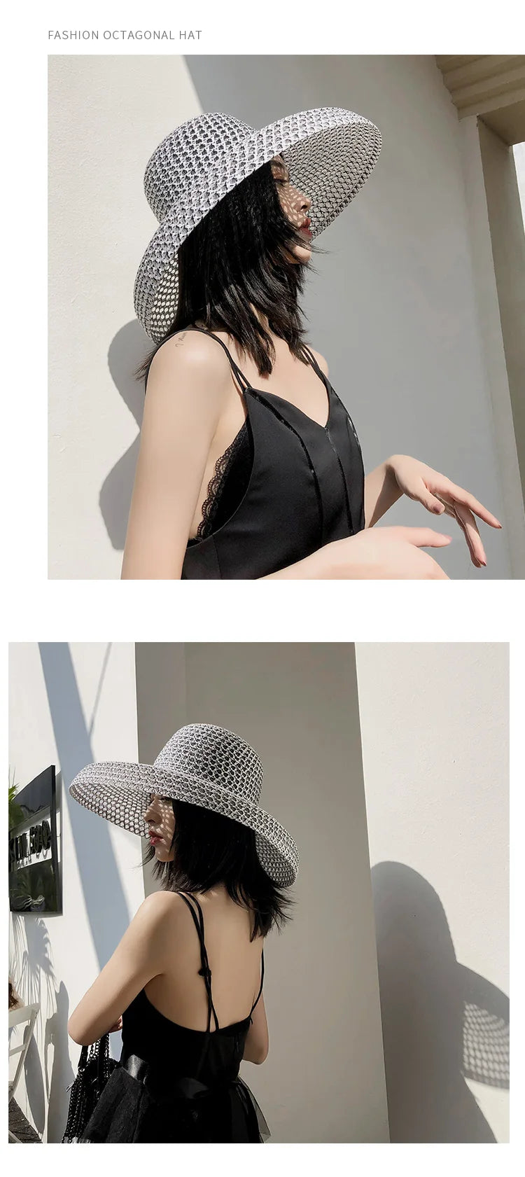 Elegant Black White Straw Hat Sombrero