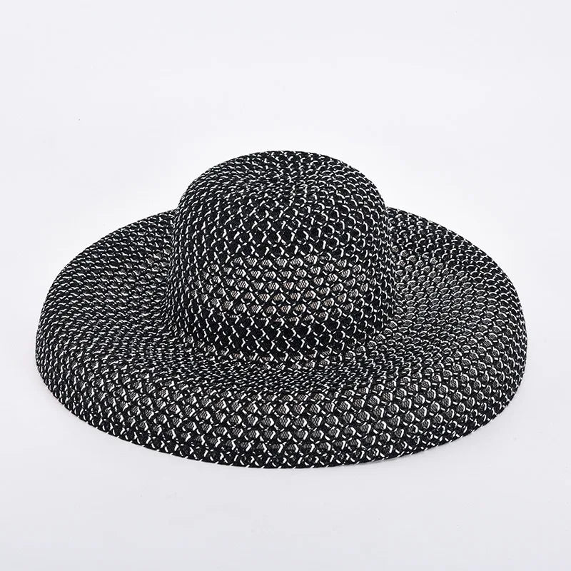 Elegant Black White Straw Hat Sombrero