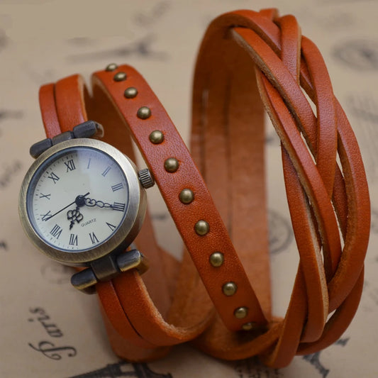 Vintage Roman Numeral Leather Watch, Reloj Cuero Números Romanos Vintage