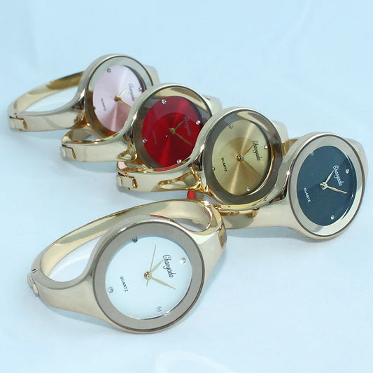 Women Gold Cuff Bracelet Watch, Reloj Pulsera Brazalete Oro Mujeres