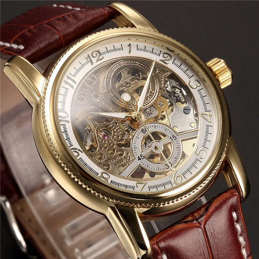 Luxury Golden Skeleton Mechanical Watch, Reloj Mecánico Esqueleto Dorado Lujo