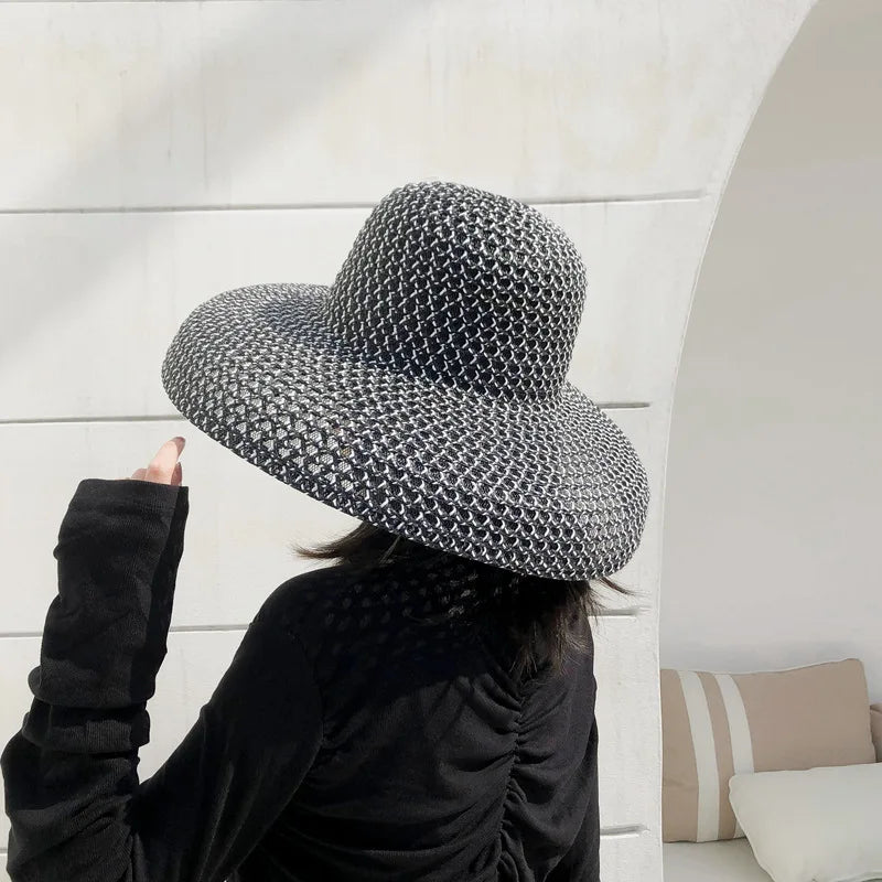 Elegant Black White Straw Hat Sombrero