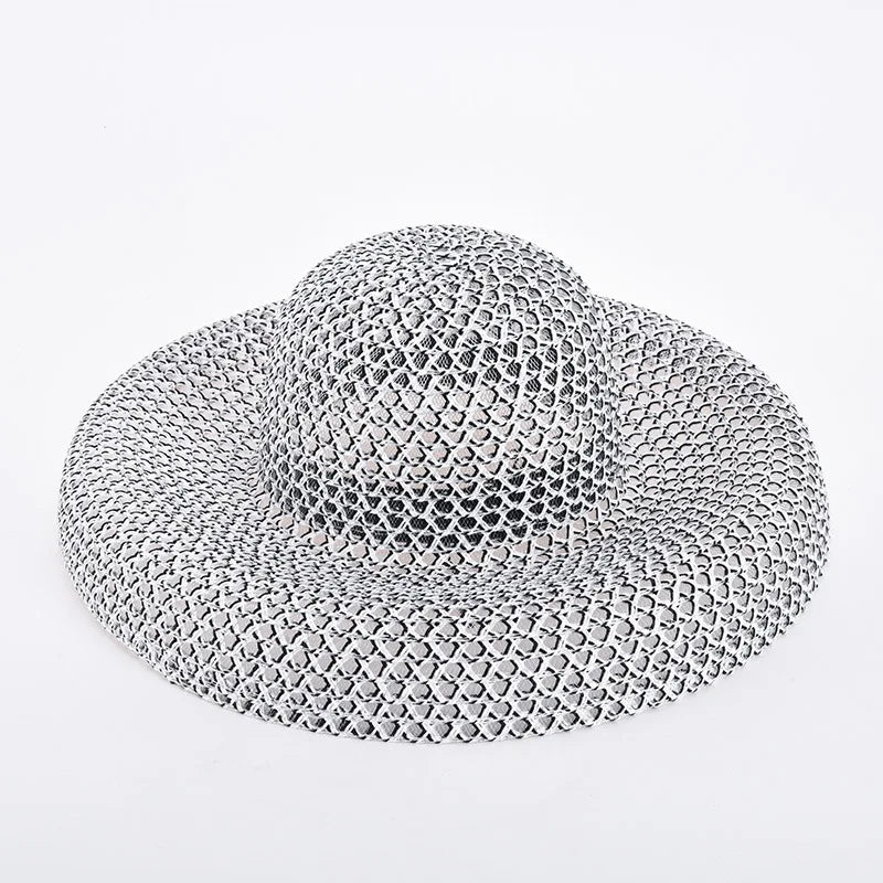 Elegant Black White Straw Hat Sombrero