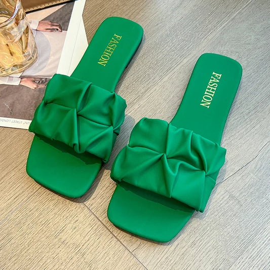 Pleated Korean Slippers – Summer Style