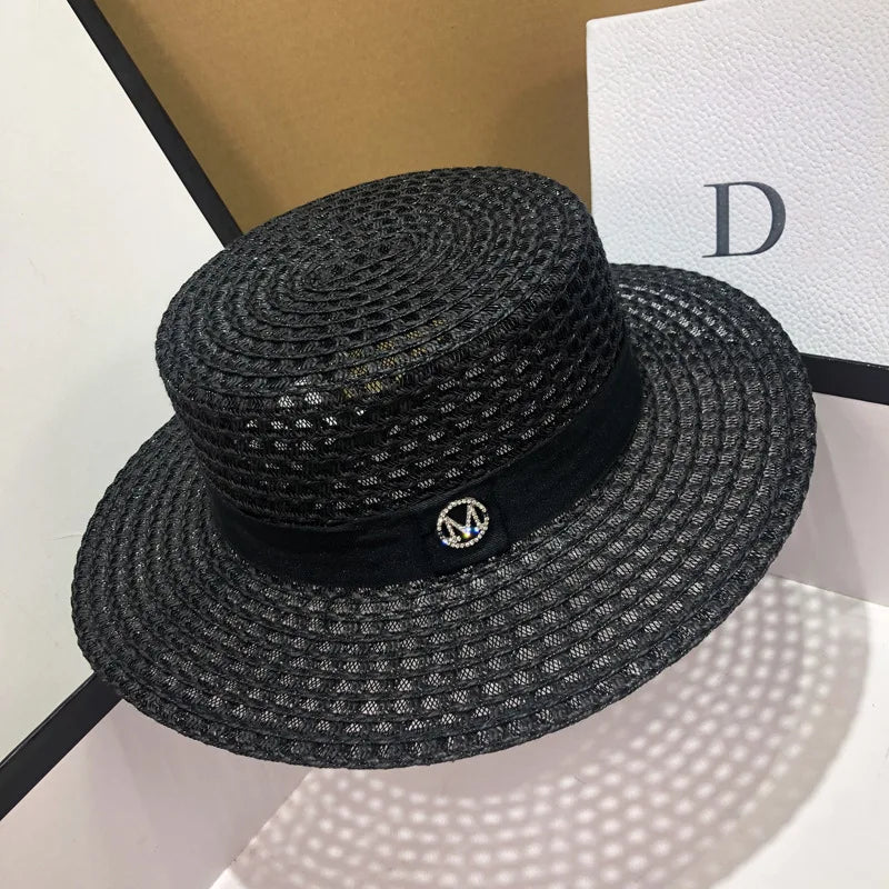 Elegant Black White Straw Hat Sombrero