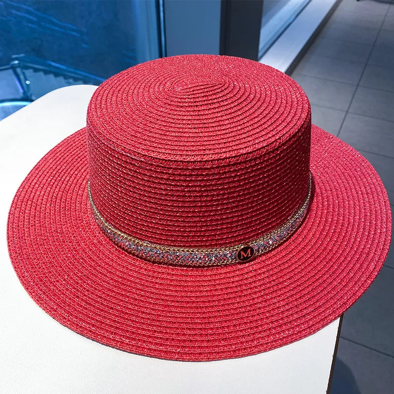 Elegant Black White Straw Hat Sombrero