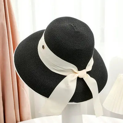 Elegant Black White Straw Hat Sombrero
