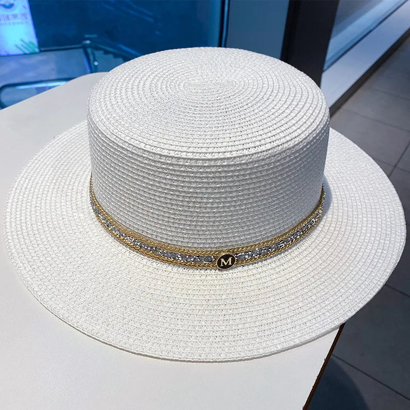 Elegant Black White Straw Hat Sombrero