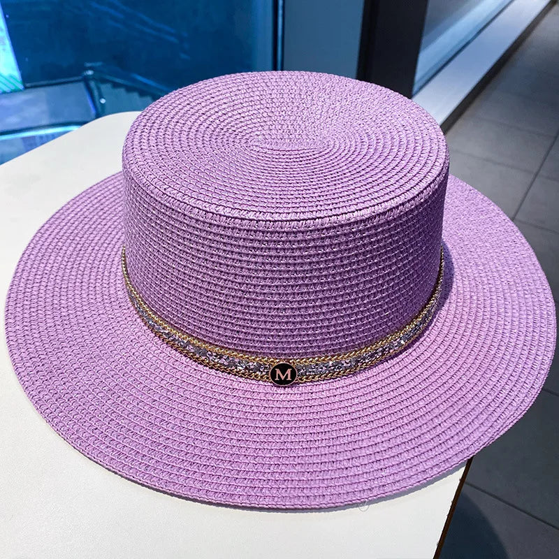 Elegant Black White Straw Hat Sombrero