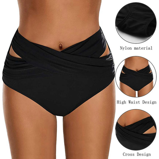 High-Waist Pleated Bikini Bottoms Sexy