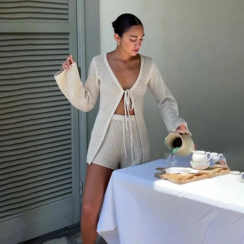 Sophisticated Hollow-Out Casual Set