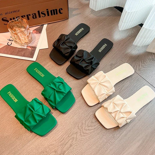 Pleated Korean Slippers – Summer Style