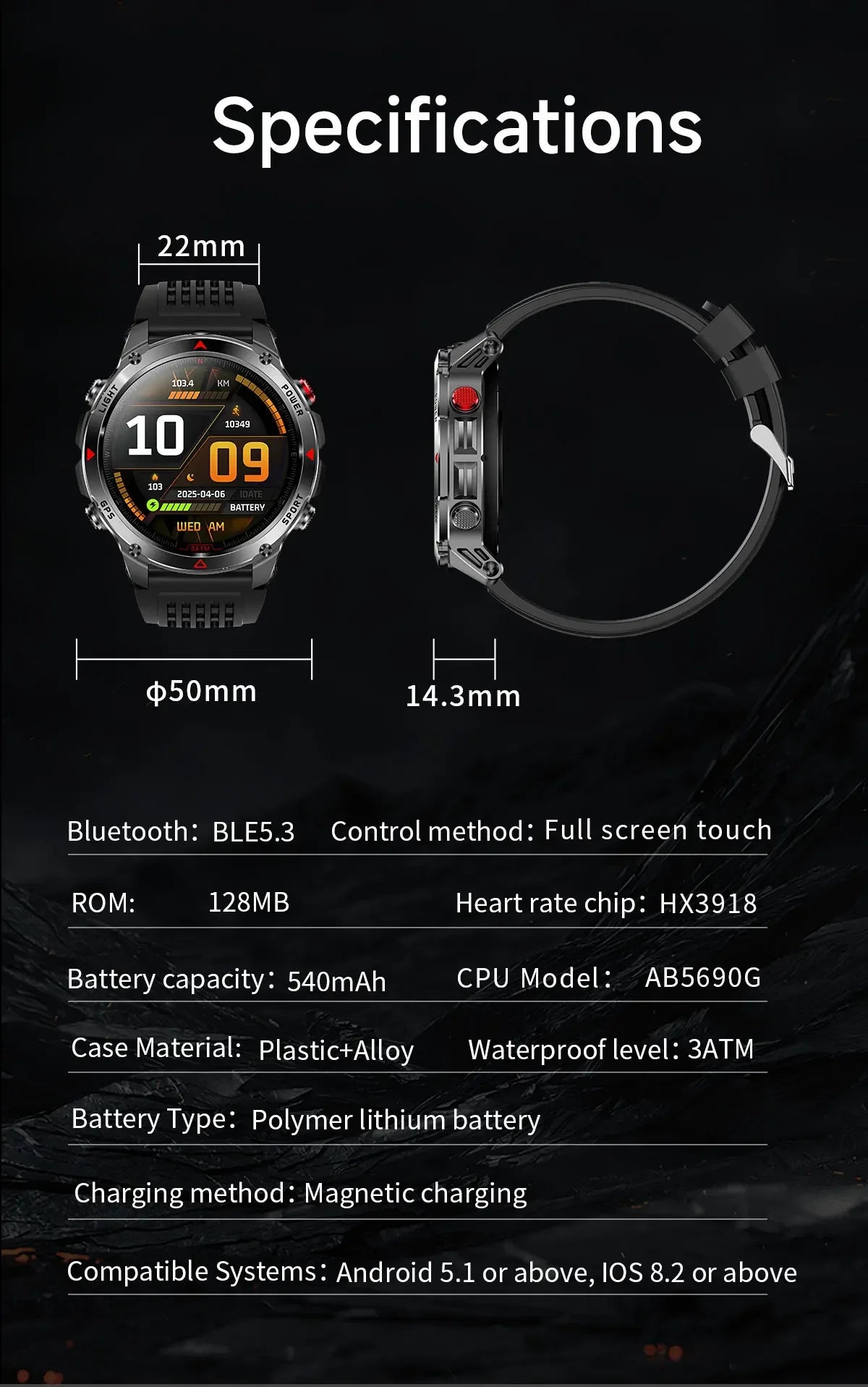 Premium AMOLED GPS Smart Watch, Reloj Inteligente GPS AMOLED Premium