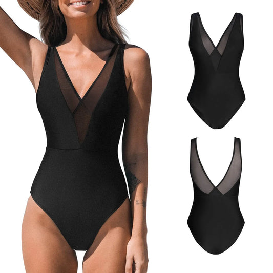 Sophisticated Mesh V-Neck One-Piece Swimsuit