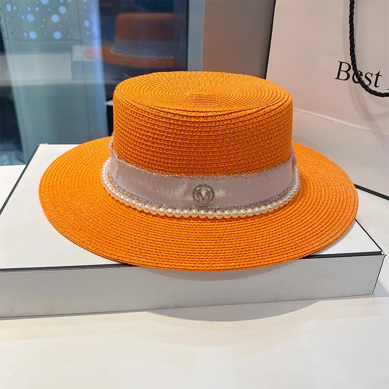 Elegant Black White Straw Hat Sombrero