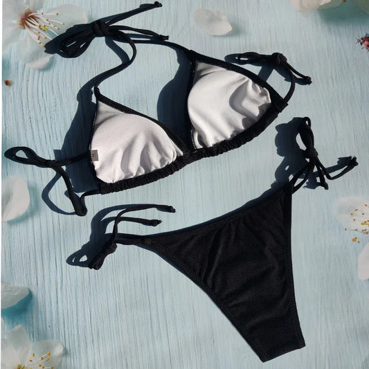 Brazilian Lace-Up Bikini Set Solid