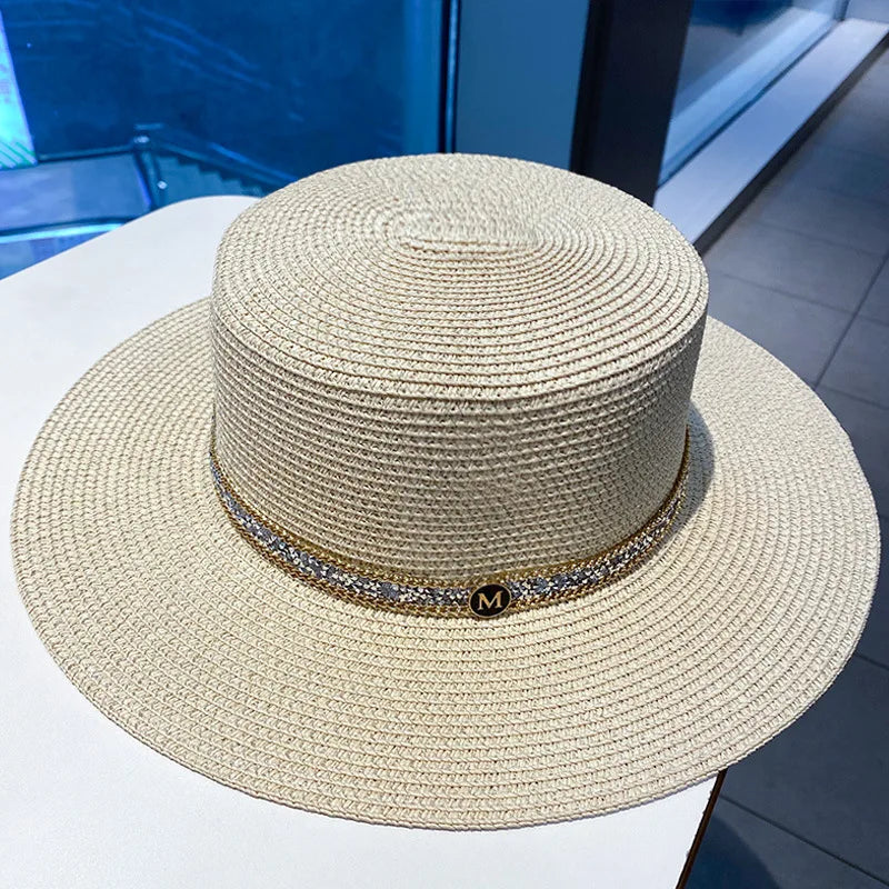 Elegant Black White Straw Hat Sombrero