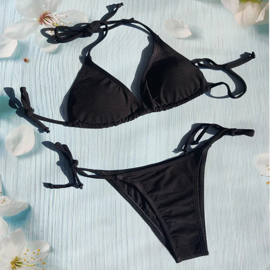 Brazilian Lace-Up Bikini Set Solid