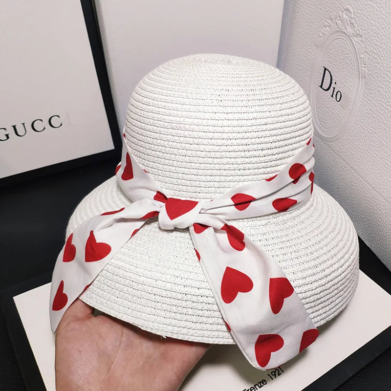 Elegant Black White Straw Hat Sombrero