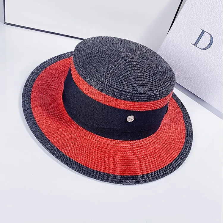 Elegant Black White Straw Hat Sombrero