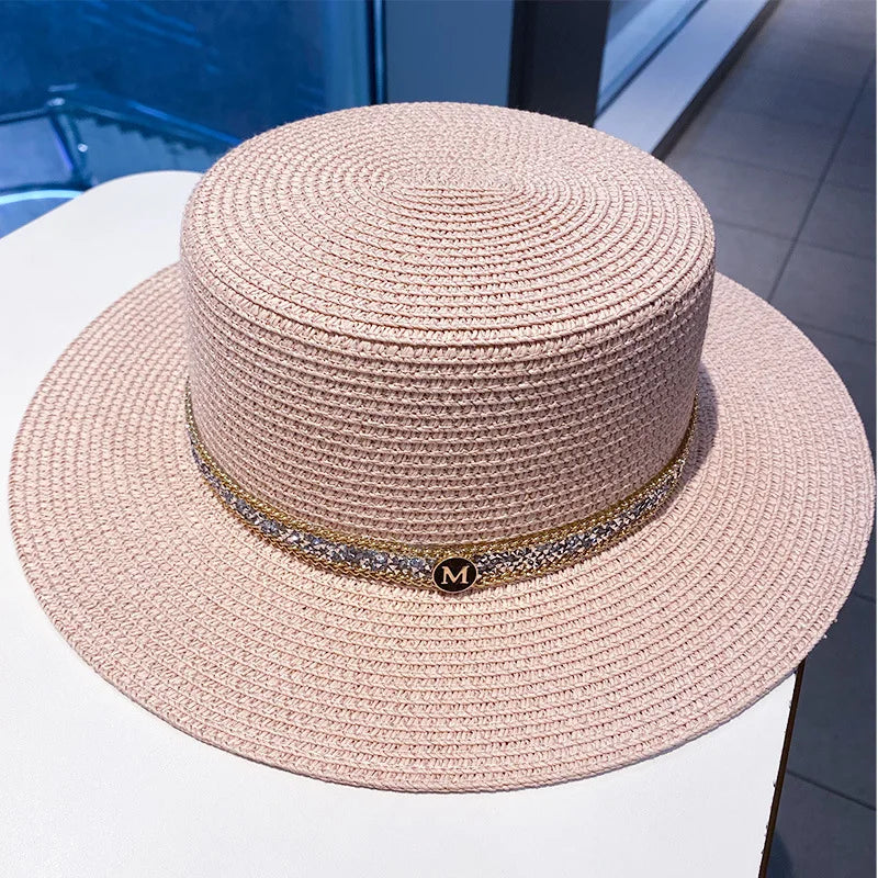 Elegant Black White Straw Hat Sombrero
