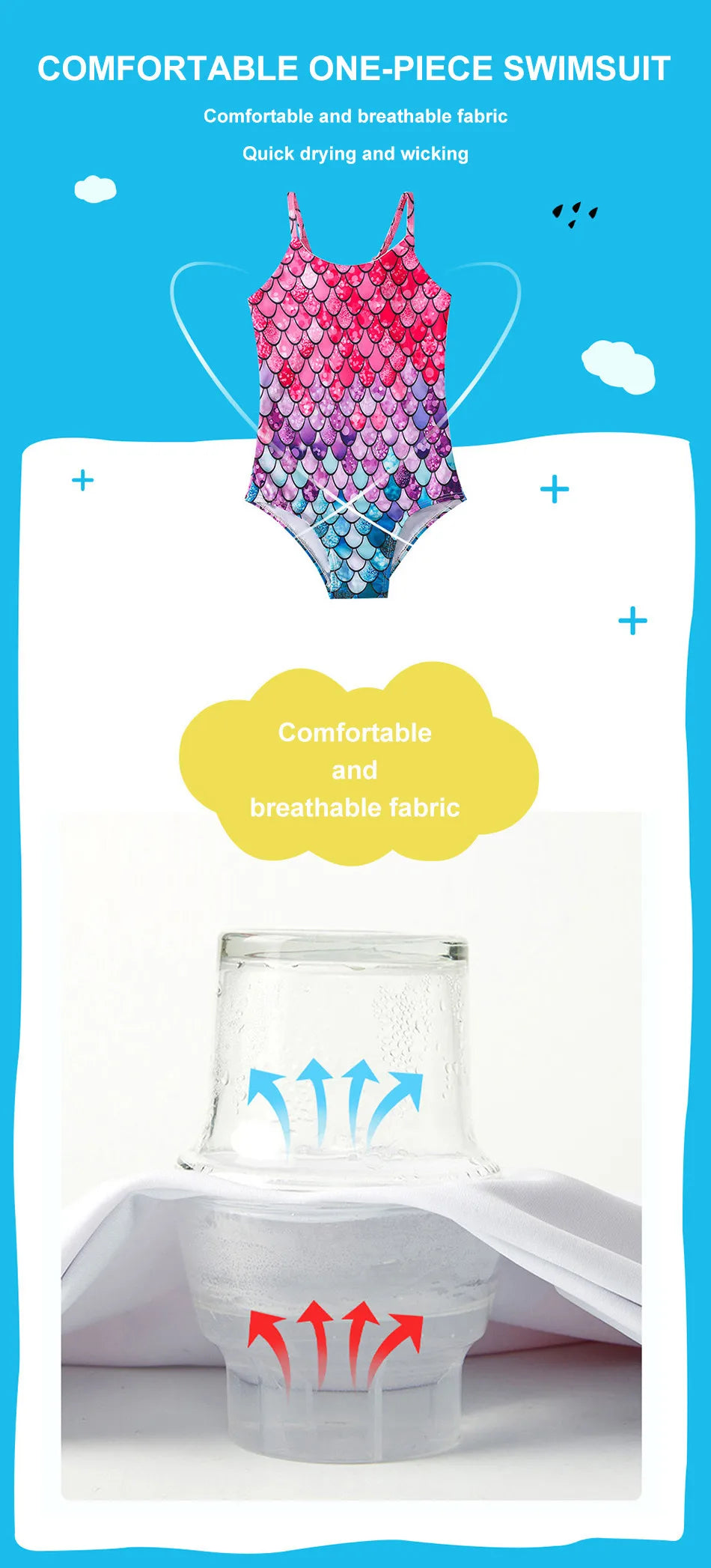 Adorable Girls Mermaid One-Piece Swimsuit