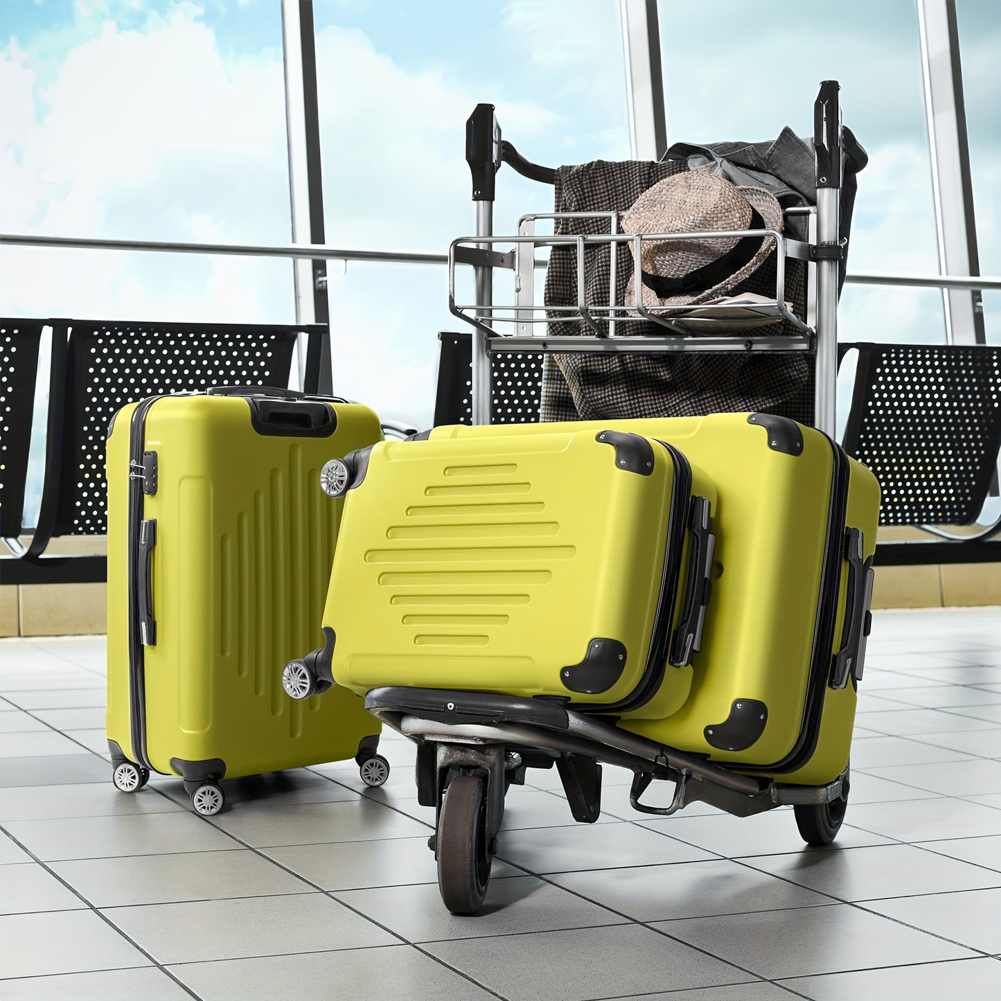 Butter Yellow Lightweight Suitcase Set, Juego Maletas Ligeras Amarillo Mantequilla